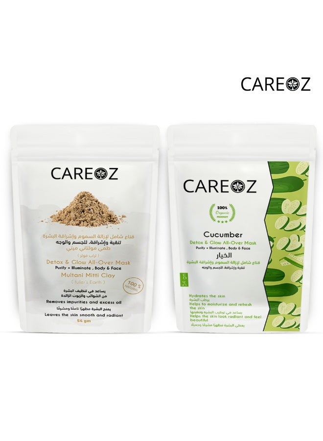 CAREOZ Multani Mitti Clay Detox & Glow All-Over Mask & CAREOZ Cucumber Detox & Glow All-Over Mask Duo - Image 1